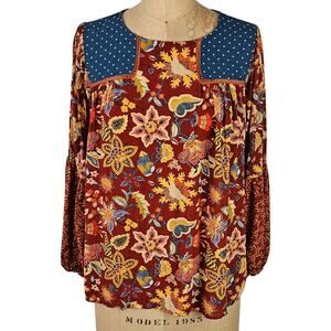 Matilda Jane boho peasant festival gypsy top navy rust floral dot Small